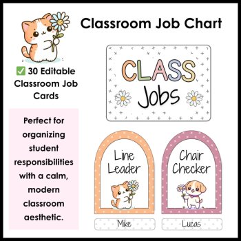 Cute Animal Daisy Flower Neutral Boho Classroom Jobs - Editable Class Job Chart, image 2