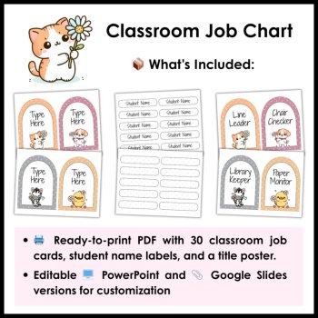 Cute Animal Daisy Flower Neutral Boho Classroom Jobs - Editable Class Job Chart, image 3