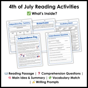 Fourth 4th of July Independence Day Reading Comprehension and Word Search puzzle, image 2