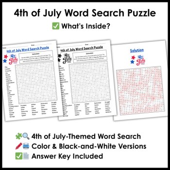 Fourth 4th of July Independence Day Reading Comprehension and Word Search puzzle, image 3