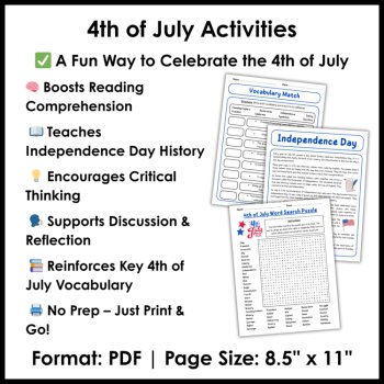 Fourth 4th of July Independence Day Reading Comprehension and Word Search puzzle, image 4