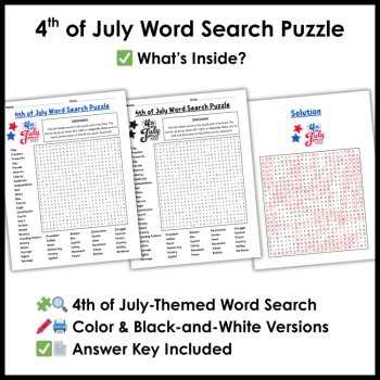 Independence Day Fourth 4th of July Word Search - 3rd 4th 5th Grade Word Search, image 2