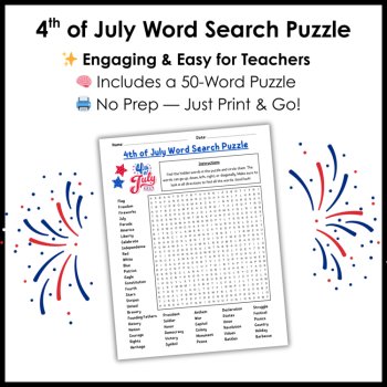 Independence Day Fourth 4th of July Word Search - 3rd 4th 5th Grade Word Search, image 3