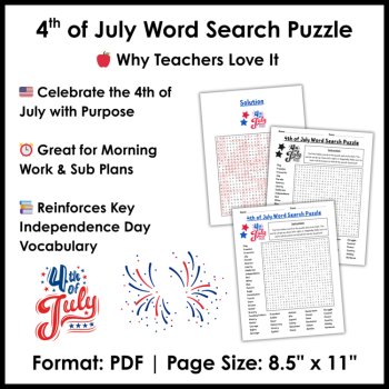 Independence Day Fourth 4th of July Word Search - 3rd 4th 5th Grade Word Search, image 4