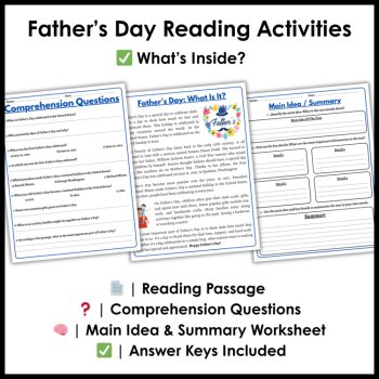 Father's Day Reading Comprehension Writing Prompts Card and Questionnaire, image 2
