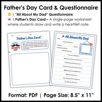 Father's Day Reading Comprehension Writing Prompts Card and Questionnaire, image 4