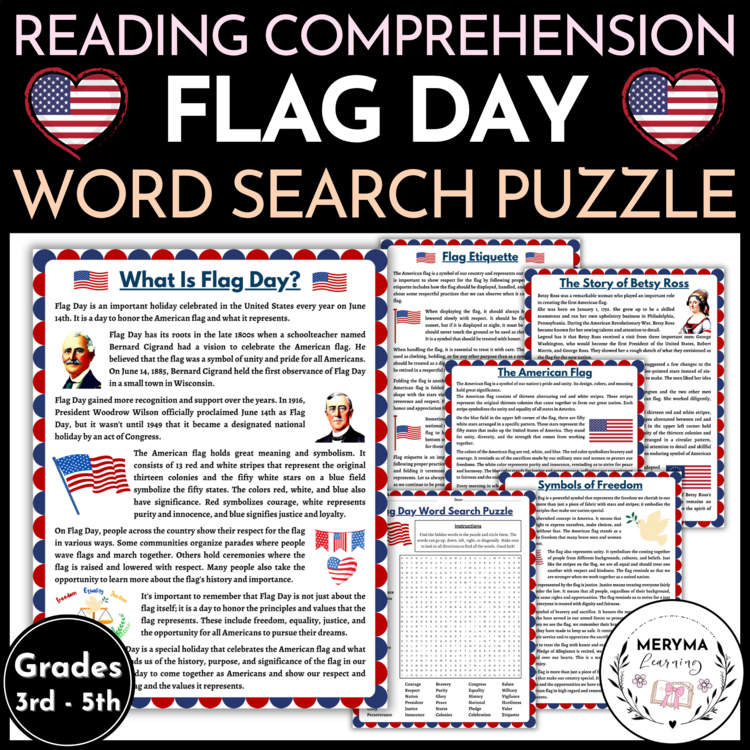 Flag Day Reading Comprehension Passages - Flag Day Word Search Puzzle