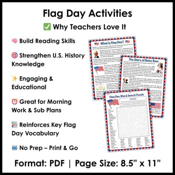 Flag Day Reading Comprehension Passages - Flag Day Word Search Puzzle, image 4