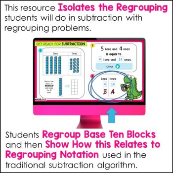 2 Digit Subtraction with Regrouping #1 - Base 10 Blocks - Regroup a ten as ones, image 4