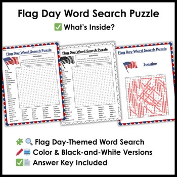 Flag Day Word Search Puzzle - 3rd 4th 5th Grade Flag Day Word Search Puzzle, image 2