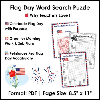 Flag Day Word Search Puzzle - 3rd 4th 5th Grade Flag Day Word Search Puzzle, image 4