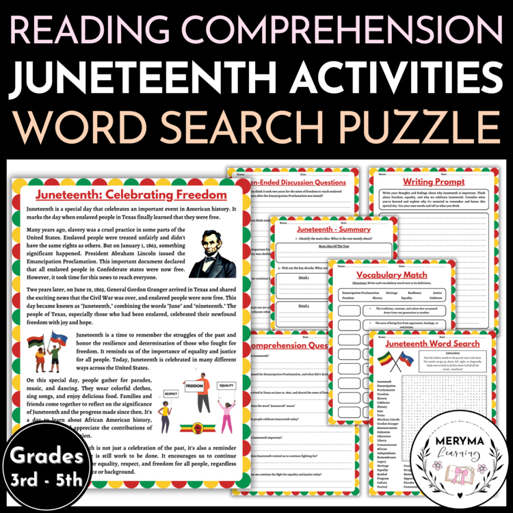 Juneteenth Activities - Juneteenth Reading Comprehension Passage and Word Search
