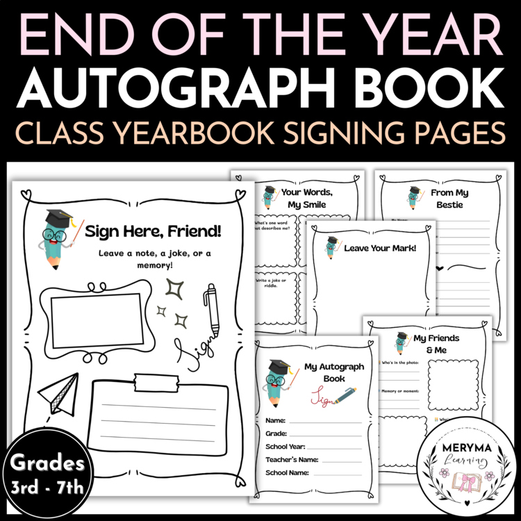 End of The Year Class Autograph Page - Yearbook Signing Pages - Autograph Book