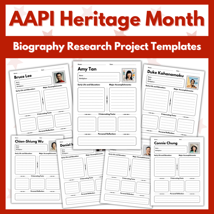 AAPI Heritage Month Biography Research Project Templates - 20 AAPI Leaders