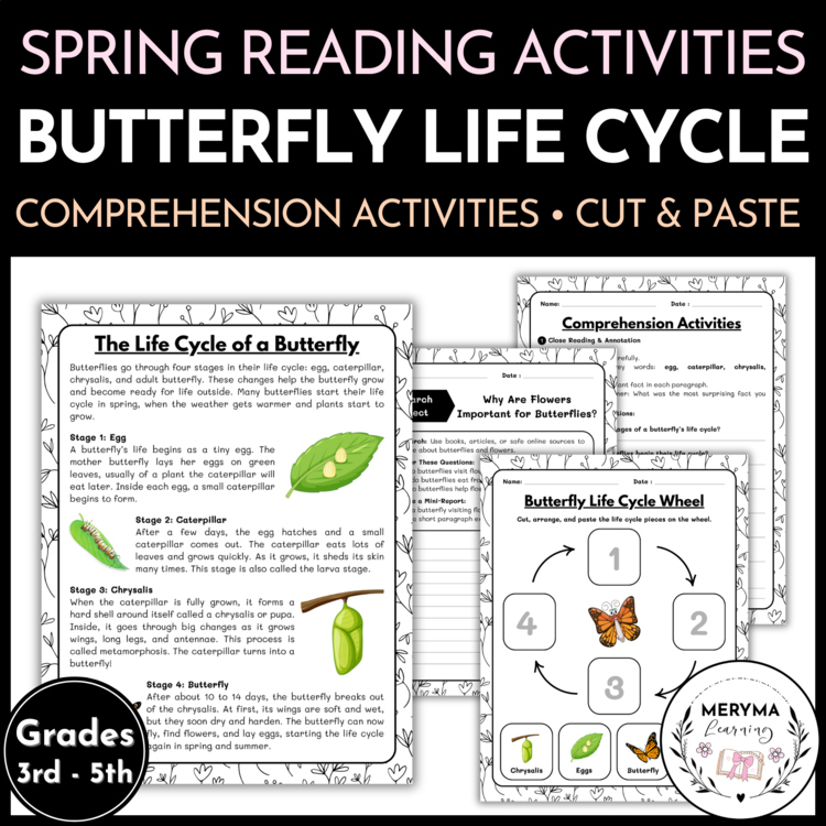 Butterfly Life Cycle Reading Comprehension Activities | Cut and Paste Worksheet