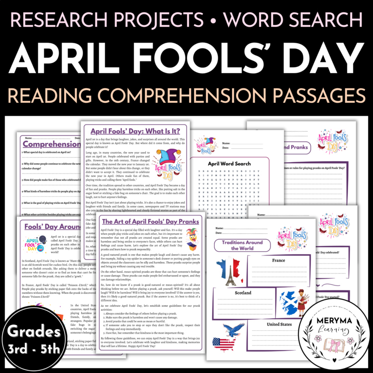 April Fools Day Activities Reading Comprehension Research Projects Word Search