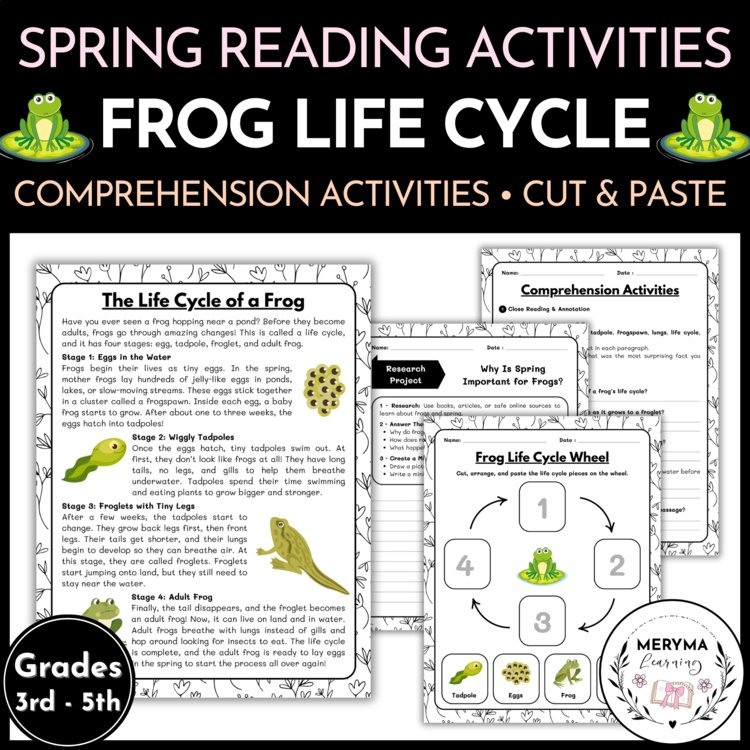Frog Life Cycle Reading Comprehension Activities | Cut and Paste Worksheet