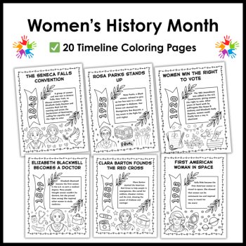 U.S. Women's History Month Timeline Coloring Pages Milestones for Bulletin Board, image 2