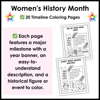 U.S. Women's History Month Timeline Coloring Pages Milestones for Bulletin Board, image 3