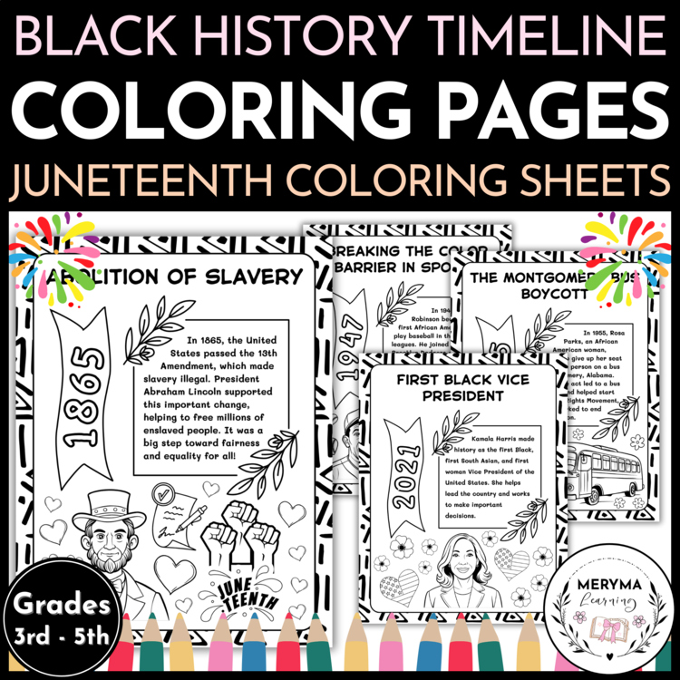 Black History Month Timeline Coloring Pages - Juneteenth Coloring Sheets