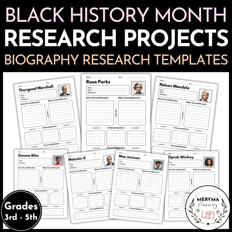 Black History Month Biography Research Project Templates - 45 Black Figures