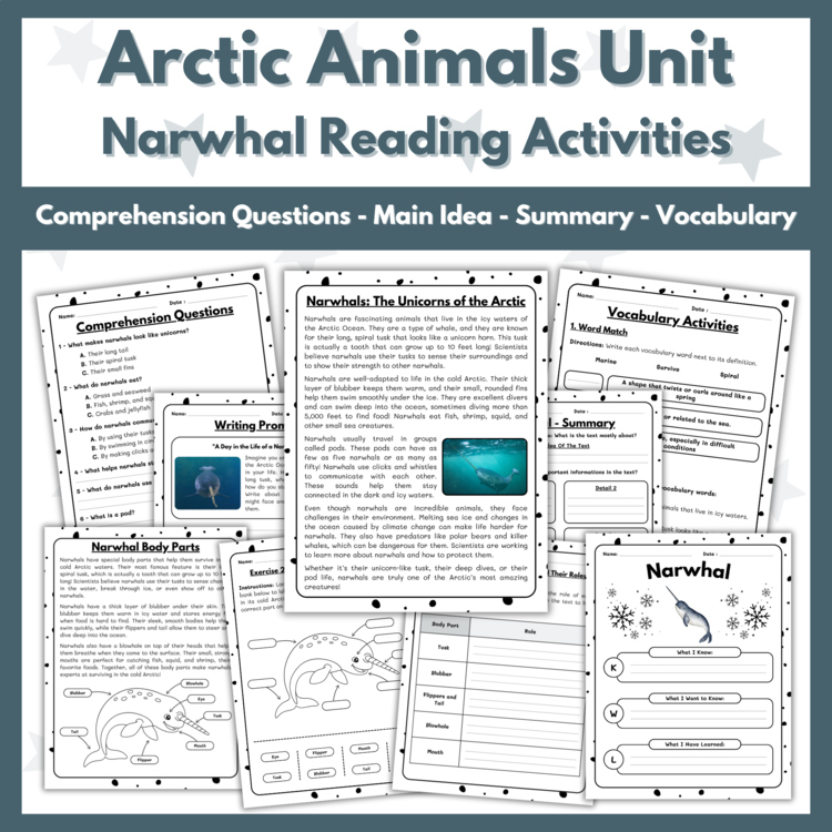 Narwhal Reading Comprehension Activities - Arctic Animals Unit