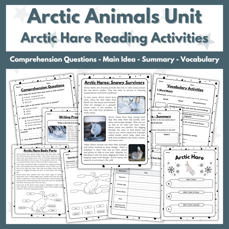 Arctic Hare Reading Comprehension Activities - Arctic Animals Unit