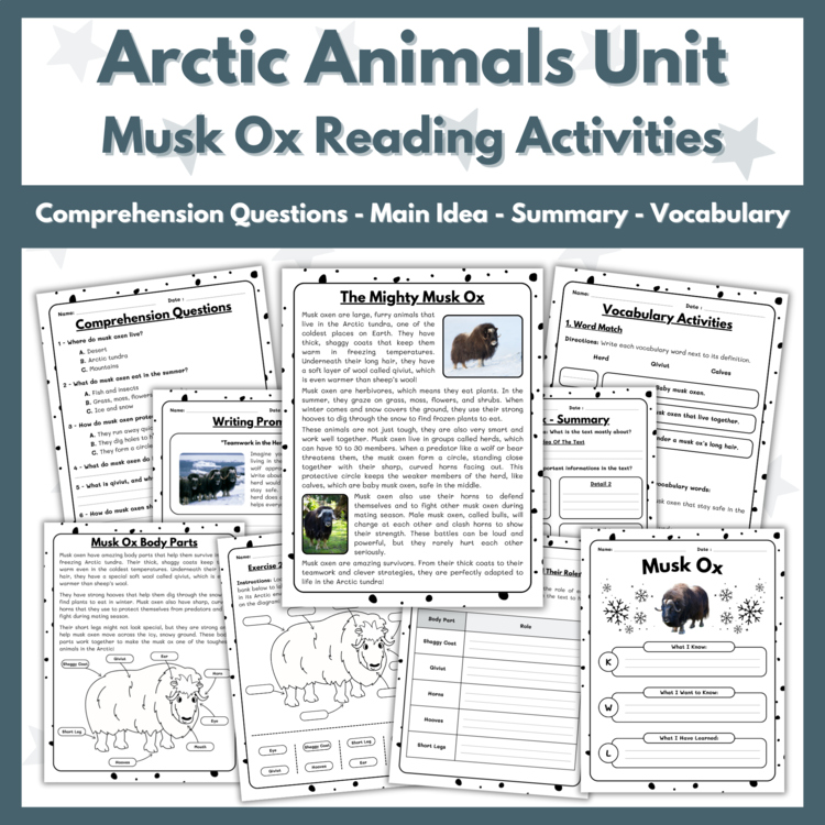 Musk Ox Reading Comprehension Activities - Arctic Animals Unit
