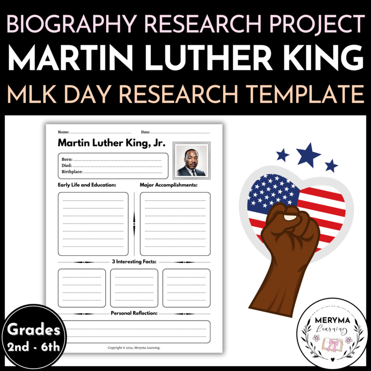 Martin Luther King Jr Biography Research Project Template - MLK Day