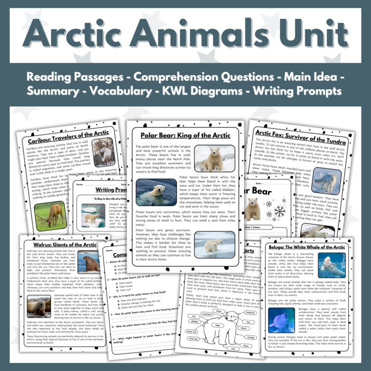 Polar and Arctic Animals Unit - Reading Comprehension and Writing Activities