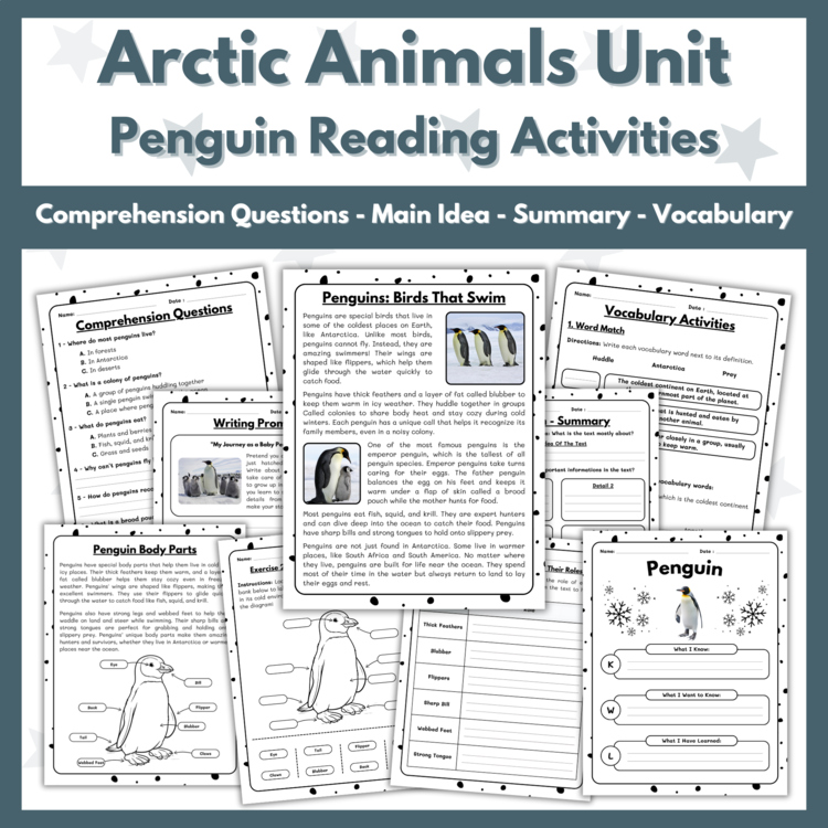 Penguin Reading Comprehension Activities - Polar and Arctic Animals Unit