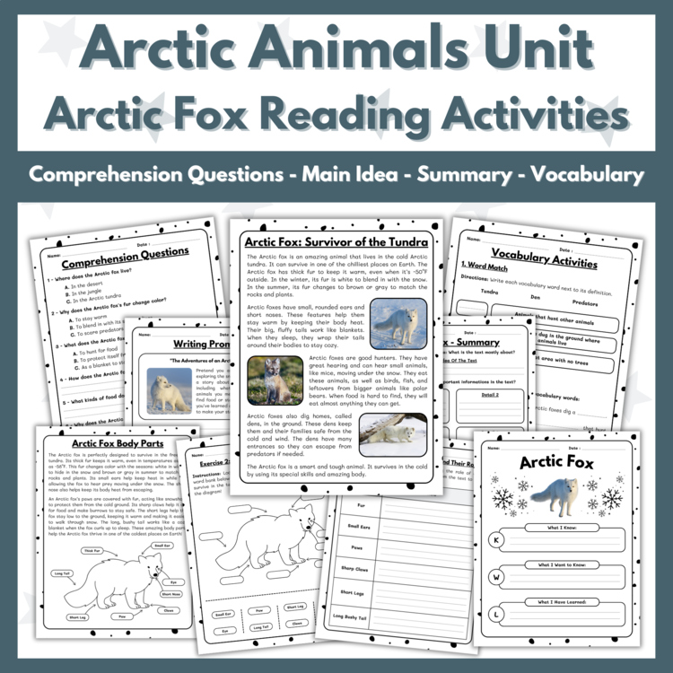 Arctic Fox Reading Comprehension Activities - Arctic Animals Unit