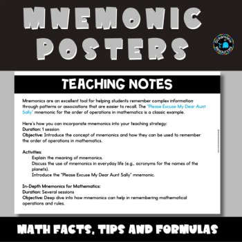 MATH Mnemonic posters formulas and facts, image 2