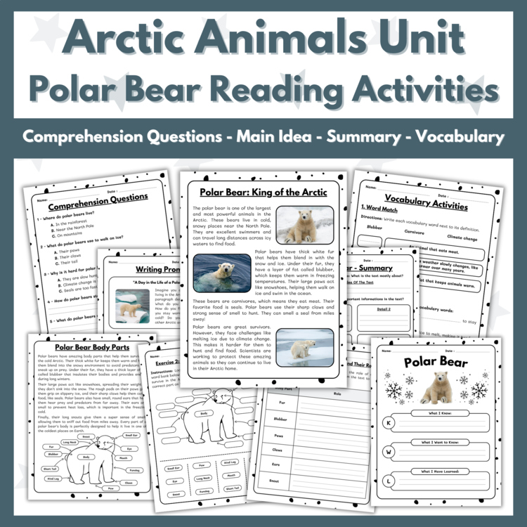 Polar Bear Reading Comprehension Activities - Arctic Animals Unit