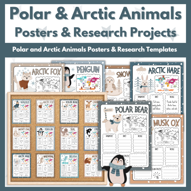 Polar & Arctic Animals Posters and Research Project Templates - Bulletin Board