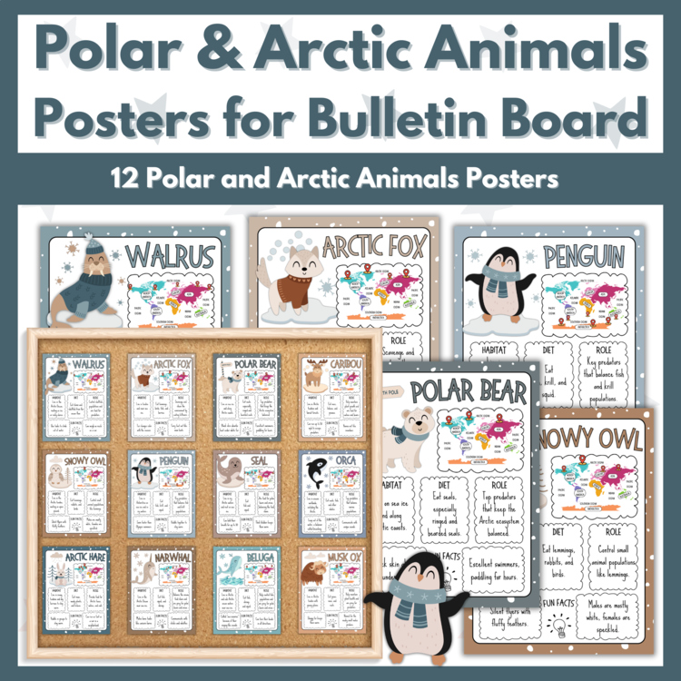 Polar and Arctic Animals Posters for Winter Bulletin Board