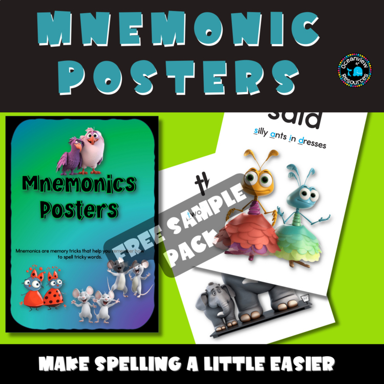 FREE SAMPLE PACK Mnemonic posters FOR tricky spelling words