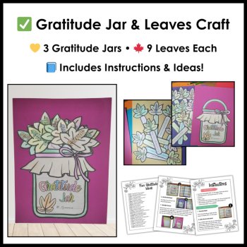 Gratitude Activities - 30-Day Writing Journal - Jar & Leaves Craft - Coloring, image 3