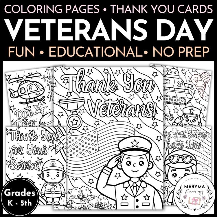 Veterans Day Thank You Cards - Coloring Pages and Letter Writing Sheets
