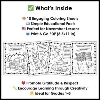 Veterans Day Coloring Pages with Facts - November Coloring Sheets, image 2
