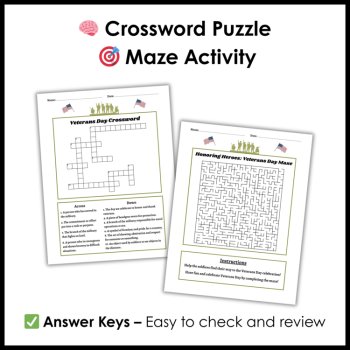 Veterans Day Puzzle - Veterans Day word Search Puzzles - Crossword - Maze, image 3