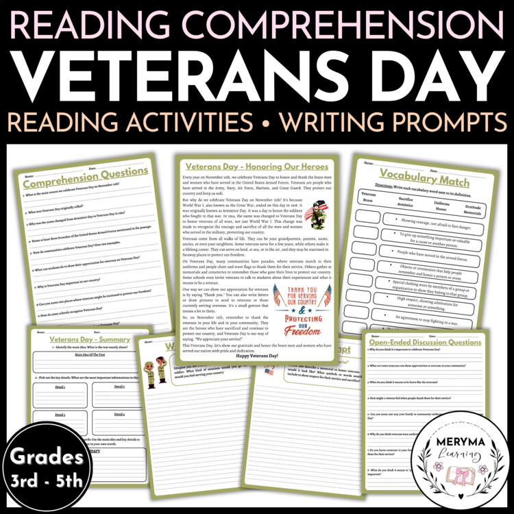 Veterans Day Reading Comprehension Activities - Veterans Day Writing Prompts