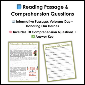 Veterans Day Reading Comprehension Activities - Veterans Day Writing Prompts, image 2