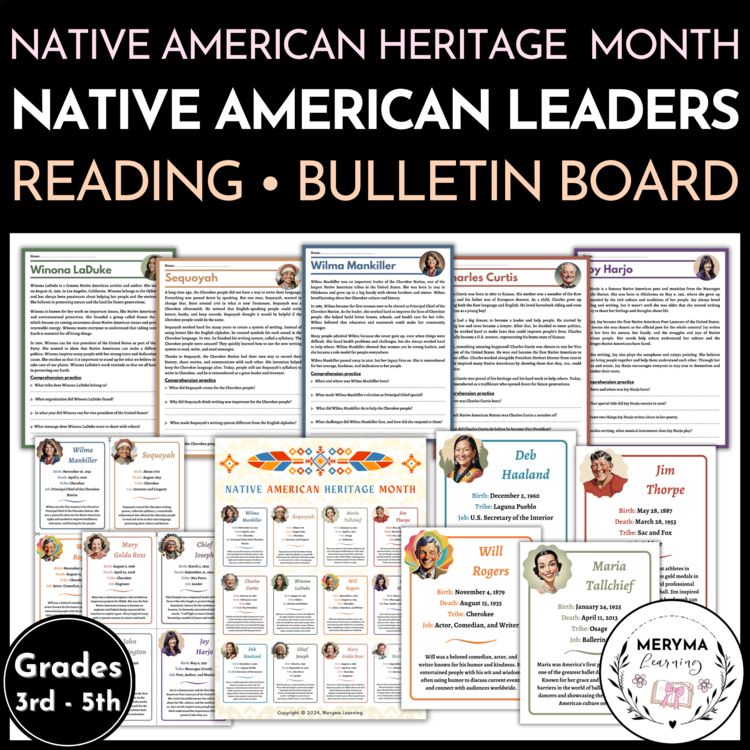 Native American Heritage Month Reading Comprehension Activities - Bulletin Board