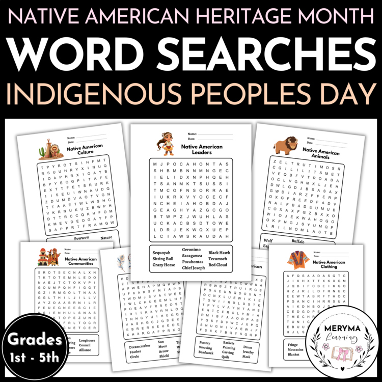 Native American Heritage Month and Indigenous Peoples Day Word Search Puzzles