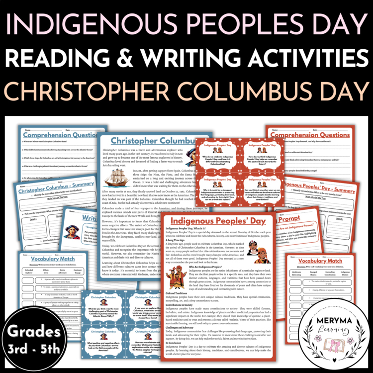 Columbus Day and Indigenous Peoples Day Reading Comprehension & Writing Prompts