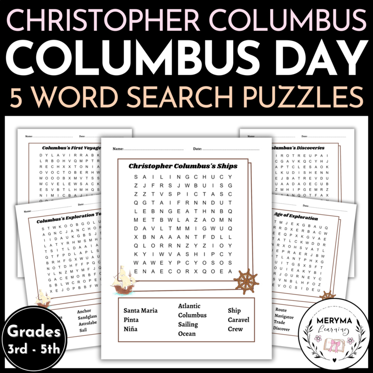 Christopher Columbus Day Word Search Puzzles - Columbus Day Activities