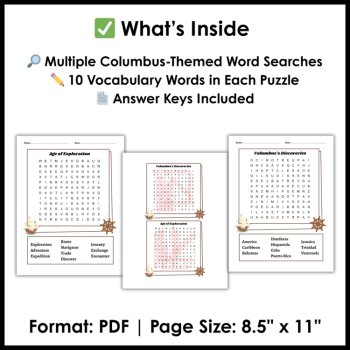 Christopher Columbus Day Word Search Puzzles - Columbus Day Activities, image 2