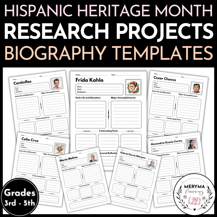 Hispanic Heritage Month Projects - Biography Research Templates and Worksheets