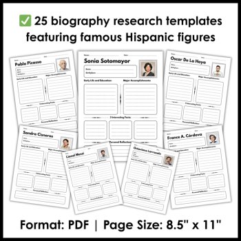 Hispanic Heritage Month Projects - Biography Research Templates and Worksheets, image 2